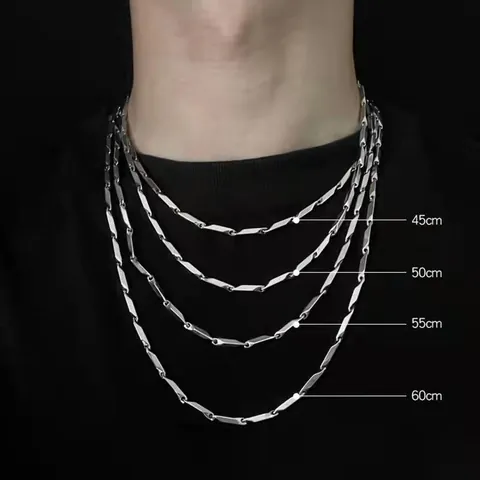 Collier Chaîne en Acier Inoxydable Minimaliste Maillons Géométriques en Bambou Pour Hommes Femmes Bijoux en Acier Titane