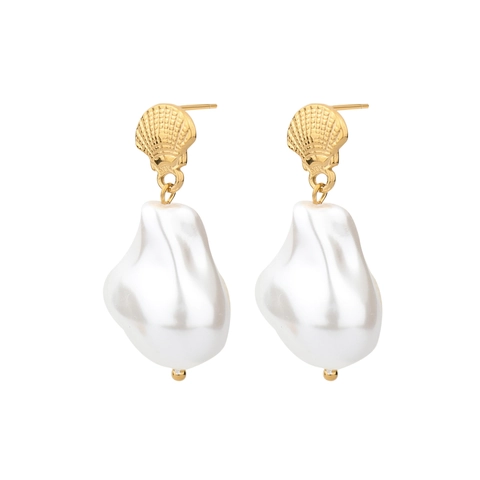 Stainless Steel Artificial Baroque Pearl Dangle Earrings Seashell Heart Design Vintage Retro Style Jewelry For Women