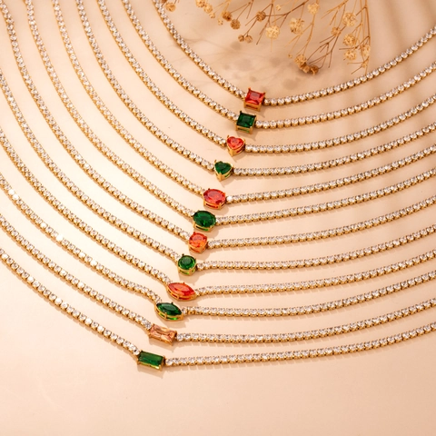 Collana Tennis in Acciaio Inossidabile con Zirconia per Donna Elegante Catena con Pendente Geometrico Placcato Oro Gioielli