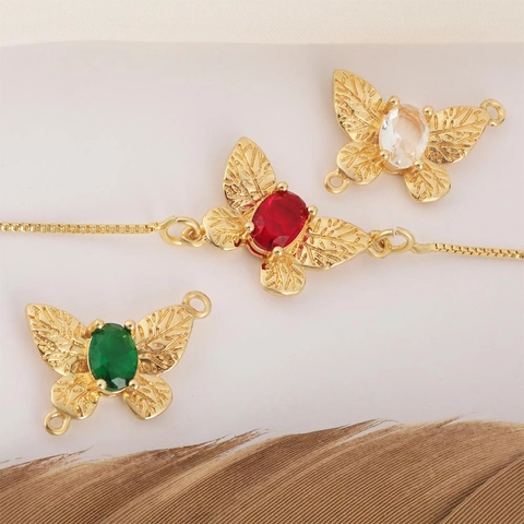 18K Gold Plated Copper Butterfly Pendant Inlaid With Rhinestones Personalized Fashion Jewelry Accessory For DIY Necklace