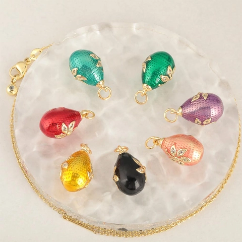 Vintage Faberge Style Egg Pendant Necklace 18K Gold Plated Copper Enamel Floral Inlaid Zirconia Jewelry For Women Gift
