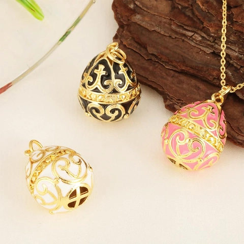 Faberge Style Egg Pendant Necklace For Women Vintage Enamel Filigree Water Drop Royal Luxurious Accessory Jewelry Gift