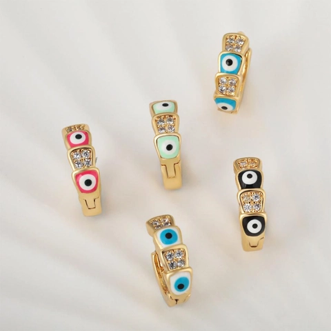 Women Gold Plated Copper Devil's Eye Huggie Hoop Earrings Zirconia Enamel Evil Eye Drop Earrings Fashion Jewelry Gift
