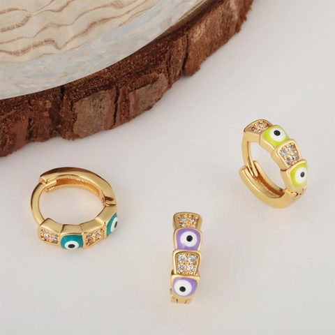 Women Gold Plated Copper Devil's Eye Huggie Hoop Earrings Zirconia Enamel Evil Eye Drop Earrings Fashion Jewelry Gift
