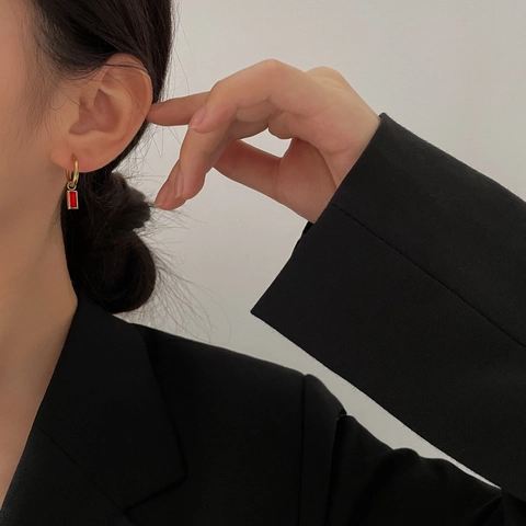 Vintage Stainless Steel Geometric Emerald Cut Zirconia Hoop Earrings For Women Luxury Gold Silver Plated Rectangle Drop Earrings