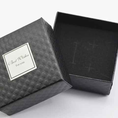 Elegante Schwarze Rautenstruktur Schmuck Geschenkschachtel Mit Best Wishes Etikett Für Halskette Ohrring Und 3D Display Schaukasten