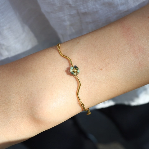 Bohemian Stainless Steel Bracelet For Women French Vintage PVD Gold Plated Natural Stone African Turquoise Bead Jewelry
