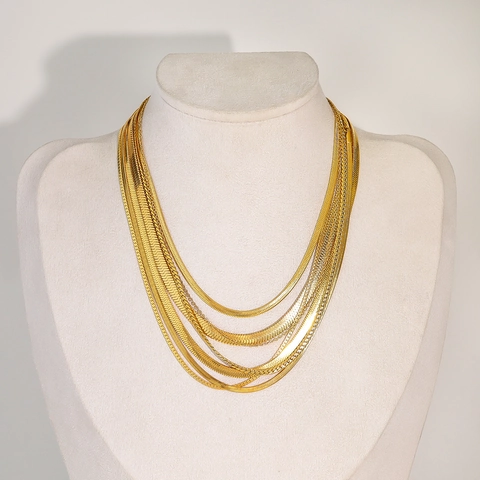 Minimalist Stainless Steel Gold Plated Herringbone Necklace For Women Fashion PVD 18K Gold Snake Bone Chain Flat Blade Necklace Jewelry
