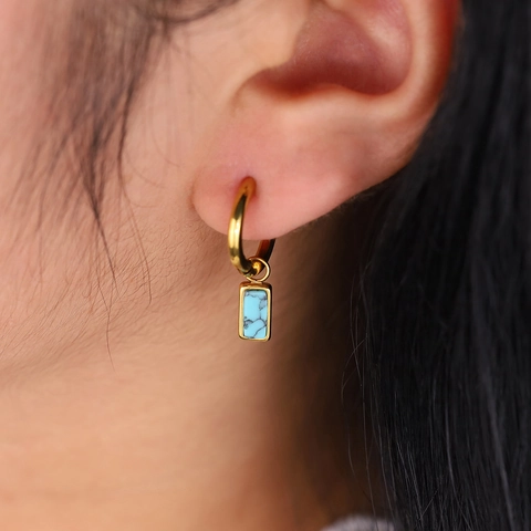 Westlicher Stil Naturstein Creolen Für Damen Edelstahl PVD 18K Vergoldet Opal Türkis Kristall Ohrschmuck