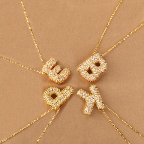 Ciondolo Alfabeto Inglese 26 in Rame e Zircone per Donna Hip Hop 3D Bolla Lettera Ciondolo Accessorio Gioielli Senza Catena