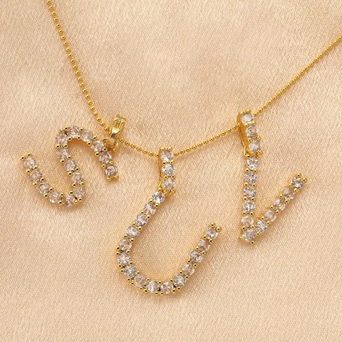 Ciondolo Solo Senza Catena Iniziale Alfabeto In Rame Placcato Oro 18K Con Zirconia Gioielli Hip Hop Scintillanti Per Donna Daily Party Accessoires