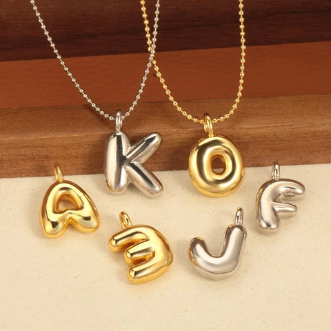 Colgante de Letra Inicial 3D Puffy de Moda para Mujer Cobre Chapado en Oro Plata Globo Alfabeto Charms para Hacer Joyas Regalo