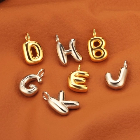 Colgante de Letra Inicial 3D Puffy de Moda para Mujer Cobre Chapado en Oro Plata Globo Alfabeto Charms para Hacer Joyas Regalo