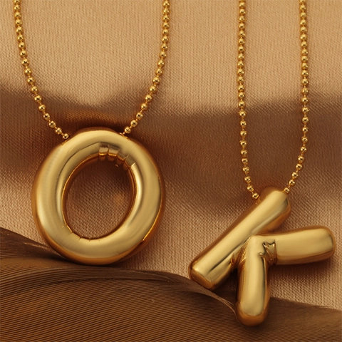 Ciondolo a Lettera a Palloncino Gonfio Solo per Donna Hip Hop Iniziale Placcato Oro 18K Rame per Collana Fai Da Te Gioielli