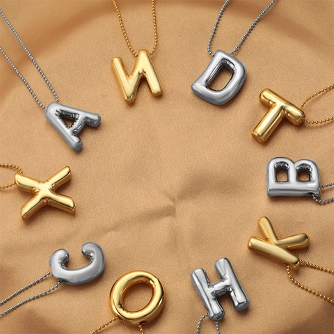 Puffy Bubble Balloon Letter Pendant Only For Women Hip Hop Initial 18K Gold Plated Copper DIY Necklace Jewelry Making Accessory