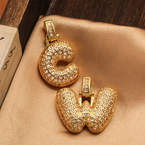 Hip Hop Bubble Letter Pendant Necklace Gold Silver Plated Copper Zircon Iced Out Alphabet Necklaces For Men Women Jewelry