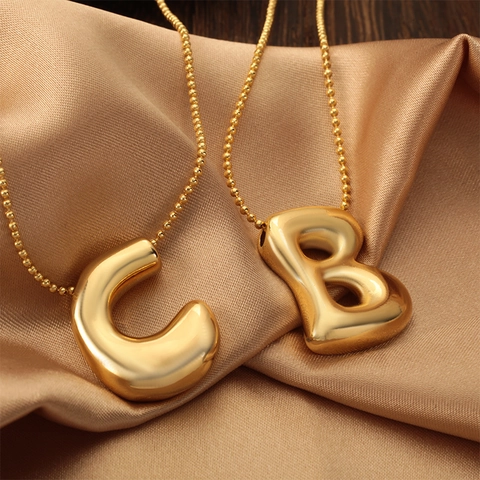 Luxury Puffy 3D Bubble Letter Pendant Necklace Gold Silver Plated Copper Personalized Initial Jewelry Simple Clavicle Chain For Women