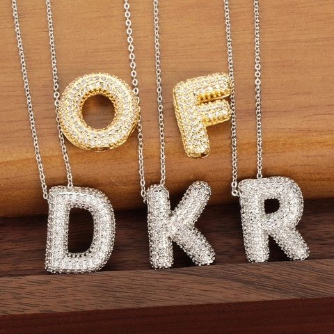 Hip Hop Bubble Initial Letter Pendant Necklace Gold Silver Plated Copper Pavé Zirconia Personalized Alphabet Necklace Jewelry For Unisex