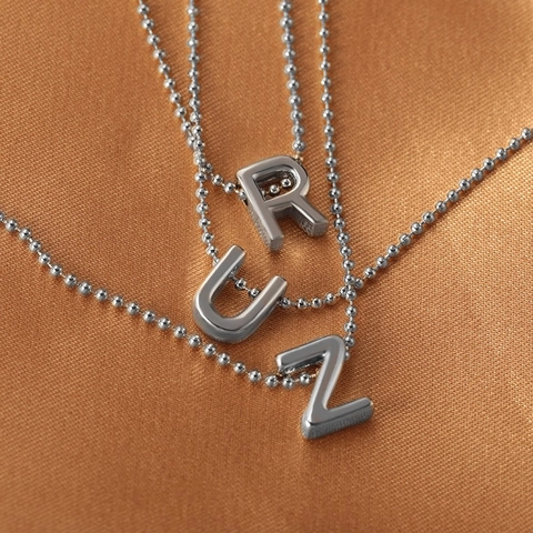 Minimalist Copper Alphabet Pendant Necklace For Women Gold Silver Plated Hip Hop Initial Letter A-Z Jewelry Gift Round Ball Chain