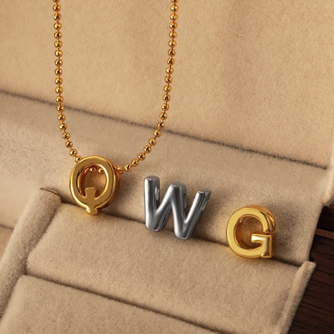 Minimalist Copper Alphabet Pendant Necklace For Women Gold Silver Plated Hip Hop Initial Letter A-Z Jewelry Gift Round Ball Chain