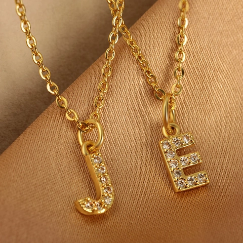 Pendentif Lettre Initiale Anglaise Minimaliste en Cuivre Zirconia pour Femmes Collier Alphabet Doré Bijoux Sans Chaîne