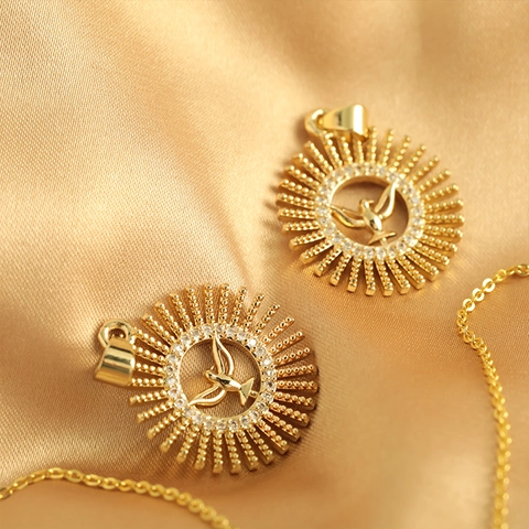 Gold Plated Copper Peace Dove Sunburst Pendant Only Without Chain Micro Pave Zirconia Religious Fashion Jewelry For Women