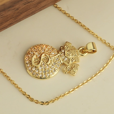 Copper Zirconia Money Bag Pendant For Women Hip Hop Dollar Sign Inlaid Charm Jewelry Finding Gold Plated Pendant Only