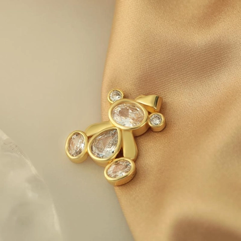 Cute Teddy Bear Pendant Copper Micro Pave Rhinestone Charm For DIY Necklace Bracelet Making Fashion Jewelry Accessories Women