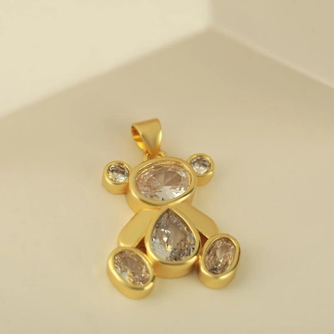 Cute Teddy Bear Pendant Copper Micro Pave Rhinestone Charm For DIY Necklace Bracelet Making Fashion Jewelry Accessories Women