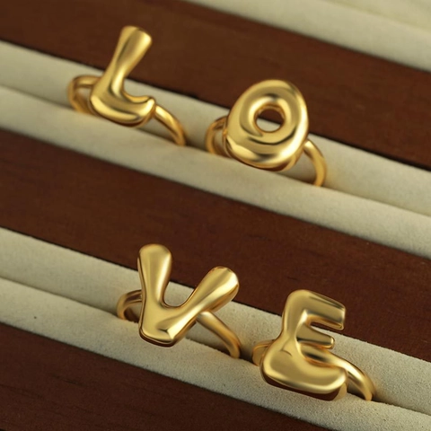 Trendy Puffy Alphabet Initial Letter Open Adjustable Ring For Women Men Minimalist Bubble Style Gold Silver Plated Copper Finger Ring Jewelry
