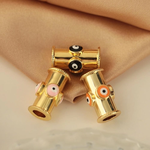 Hip Hop Copper Enamel Evil Eye Pendant Minimalist Gold Plated Cylindrical Bead Charm For DIY Necklace Bracelet Jewelry Making
