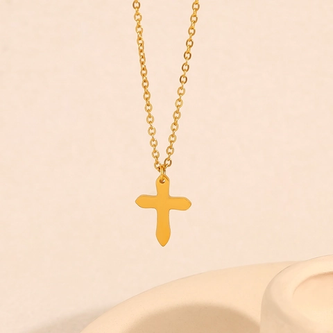 PVD 18K Gold Plated Stainless Steel Cross Pendant Necklace For Women Minimalist Dainty Clavicle Chain Jewelry Gift