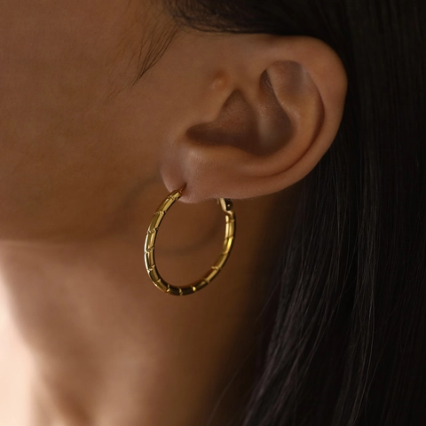 Western Overstated Gold Hoop Earrings For Women Stainless Steel PVD 18K Gold Plated Bamboo Texture Geometric Circle Earrings Jewelry