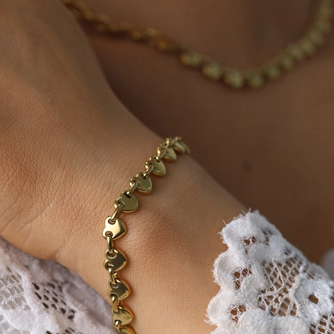 Collar Y Pulsera De Acero Inoxidable Con Eslabones De Corazón De Moda Chapado En Oro De 18K Joyería De Corazón Para Mujer