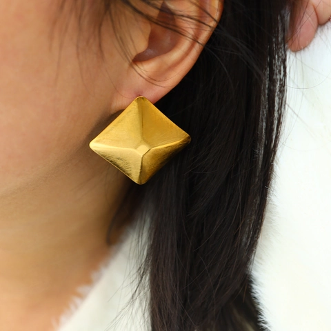Women Stainless Steel Geometric Square Ellipse Stud Earrings Brushed Polished Gold Silver Plated Exaggerated Jewelry