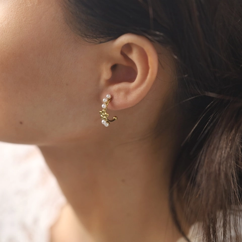 Franse Vintage 304 Roestvrij Staal PVD 18K Verguld Kunstparel Hart Bloem C-Vorm Oorknopjes Voor Vrouwen Sieraden