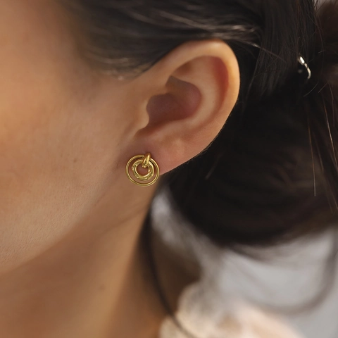 Collar Y Pendientes Minimalistas de Acero Inoxidable Con Doble Anillo Irregular Para Mujer Chapado en Oro 18K PVD Joyería