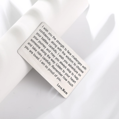 Stainless Steel Wallet Insert Card For Son Daughter From Mom Inspirational Engraved Note Gift For Graduation Birthday Anniversary