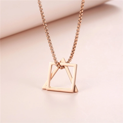 Minimalistische 316 Edelstahl Halskette Mit Ineinandergreifendem Dreieck Quadrat Anhänger Für Herren Damen Hip Hop Stil Boxkette Schmuck