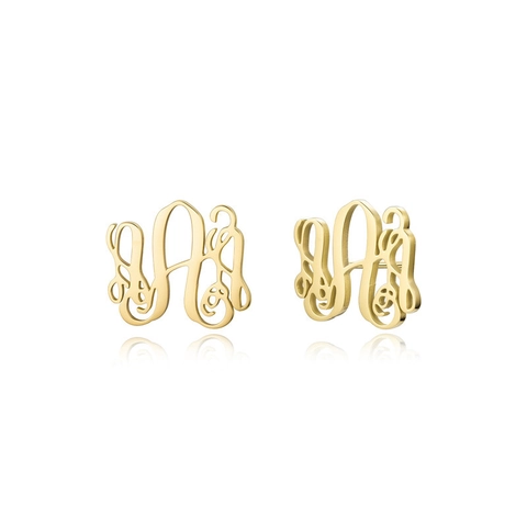 Orecchini a Bottone con Alfabeto in Acciaio al Titanio Placcato Oro per Donna Orecchini Iniziali A-Z con Monogramma Traforato Gioielli Moda