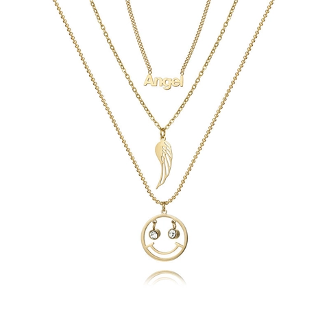 Collana Multistrato in Acciaio Inossidabile Vintage per Donna Oro Argento Farfalla Cuore Croce Ciondolo Gioielli Moda Pendolare