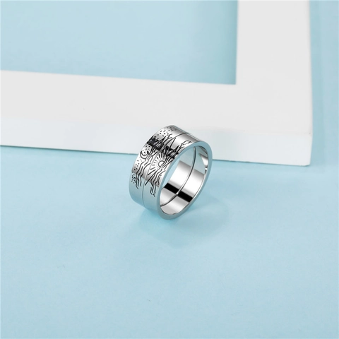 Anelli di Coppia in Acciaio Inossidabile Minimalista con Sole Luna Onda Uomo Donna Estetica Vintage Gioielli Argento
