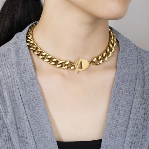 Minimalist Stainless Steel Gold Plated Necklace For Women Men Triple Layered Figaro Snake Chain Cuban Link Toggle Clasp Jewelry