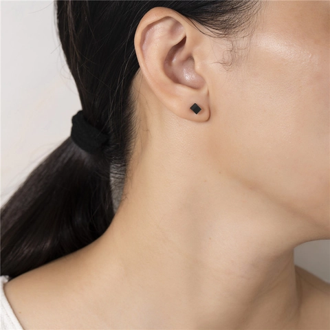 Minimalist Geometric Stainless Steel Stud Earrings For Women Titanium Steel Gold Black Triangle Cube Round Bar Fashion Jewelry
