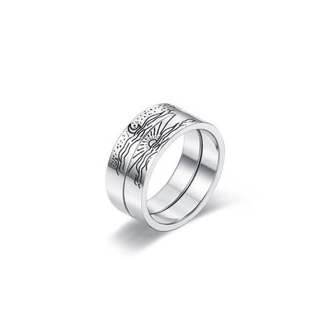 Anelli di Coppia in Acciaio Inossidabile Minimalista con Sole Luna Onda Uomo Donna Estetica Vintage Gioielli Argento