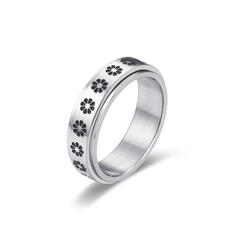 Anello Spinner in Acciaio Inossidabile per Sollievo dall'Ansia Donna Uomo Fase Lunare Loto Malocchio Inciso Anello Rotante Gioielli Regalo