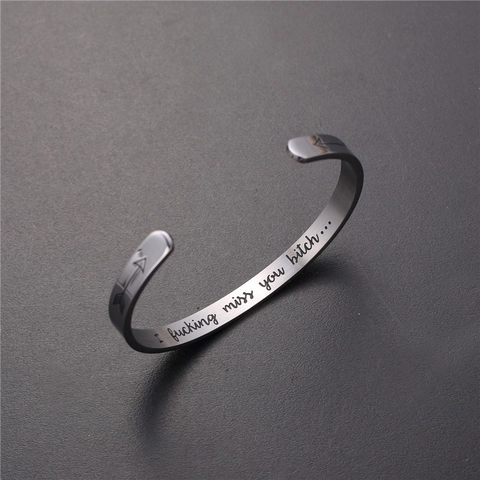 Personalized Stainless Steel Cuff Bracelet With Engraved Message And Arrow Pattern Minimalist Open Bangle For Women Men Jewelry Gift