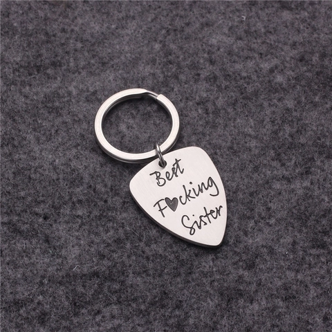Portachiavi Plettro Per Chitarra in Acciaio Inossidabile Best Fucking Sister Pendente Cuore Inciso Regalo Per Donna Sorella