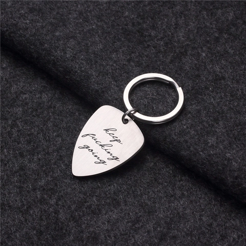 Inspirational Keep Fucking Going Guitar Pick Keychain Stainless Steel Titanium Steel Motivational Engraved Key Ring Gift