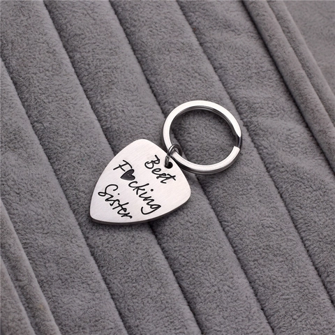 Portachiavi Plettro Per Chitarra in Acciaio Inossidabile Best Fucking Sister Pendente Cuore Inciso Regalo Per Donna Sorella